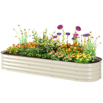 6.4' x 2' x 1' Galvanized Raised Garden Bed Kit, Metal Planter Box with Safety Edging, Cream