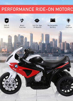6V 3 Wheeled Electric Motorcycle, Kids Motorcycle Licensed BMW with Headlight, Music, Red