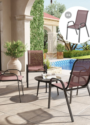 Set of 4 Outdoor Dining Chairs, Stackable Patio Chairs with High Back, Breathable Mesh Seat for Garden Lawn, Brown