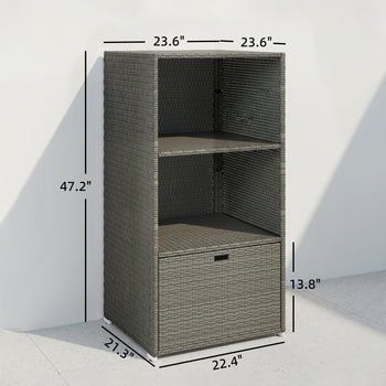 Valet Pool Towel Rack, Water-Resistant PE Plastic Rattan Wicker Storage Organizer, 2 Shelves, 1 Basket Drawer, Dark Gray