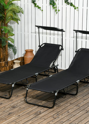 Chaise Pool Lounge Chairs Set of 2, Outdoor Sun Tanning Chairs, Reclining Back, Steel Frame and Side Pocket, Black