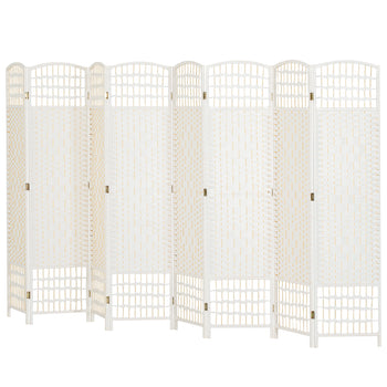 8 Panel Folding Room Divider Portable Privacy Screen Wave Fiber Room Partition for Home Office White