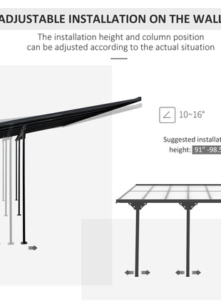 12' x 10' Outdoor Polycarbonate Pergola, Transparent UV Blocking Awning, Hardtop Deck Gazebo, Aluminum, Gray