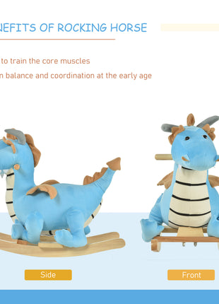 Kids Plush Ride-On Rocking Horse Toy Dinosaur Ride Rocking Chair with Realistic Sounds for18-36 Months, Blue