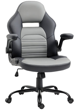 PU Leather Gaming Chair with Flip-up Armrests, Racing Style Computer Chair, Height Adjustable Home Office Chair with Swivel Wheels and Tilt Function, Gray