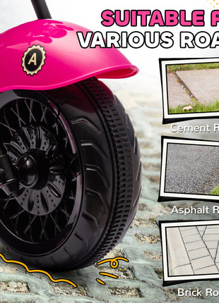 6V 3 Wheel Electric Motorcycle for Kids, Battery Powered Motorbike w/ Headlights, Music, Forward & Reverse, Pink