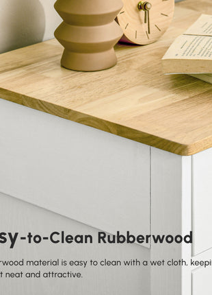 Kitchen Storage Cabinet, Sideboard Floor Cupboard with Solid Wood Top, Adjustable Shelf, and 2 Drawers, Distressed White