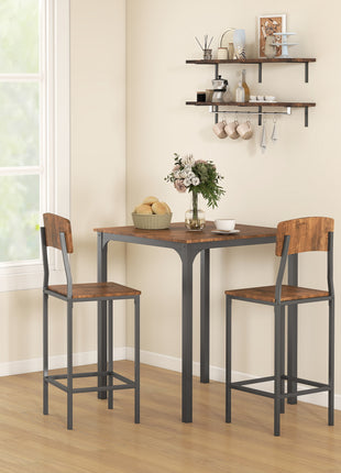 3 Piece Pub Table and Chairs, Small Kitchen Table and Chairs, Square Dining Table with 2 Stools, Walnut and Black