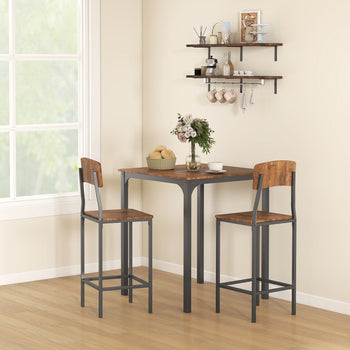 3 Piece Pub Table and Chairs, Small Kitchen Table and Chairs, Square Dining Table with 2 Stools, Walnut and Black