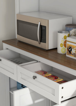 71" Kitchen Pantry Cabinet with Microwave Stand, Kitchen Hutch with 2 Drawers and Adjustable Shelves, White