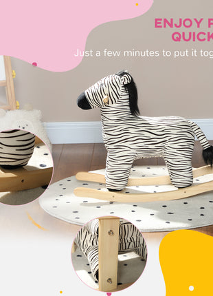 Zebra Shaped Kids Rocking Horse with Realistic Sound for 2-4 Years, Black