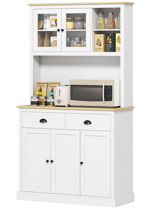 Freestanding Kitchen Cabinet, 71" Tall Pantry Cabinet, Modern Hutch with Wide Countertop, Adjustable Shelves, White