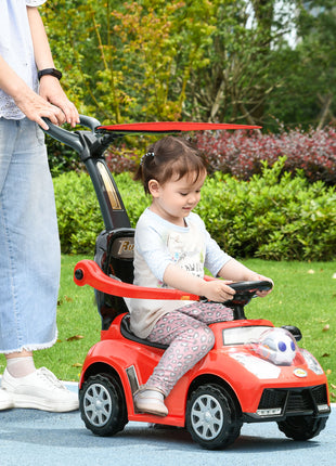 3 in 1 Push Car Sliding Car with Removable Handle, Music, Horn, Canopy, Safety Guardrail, Red
