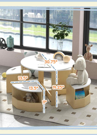 5 Piece Kids Table and Chairs Set with Storage for Art, Craft, Drawing, Playroom, Classroom, Nursery, White
