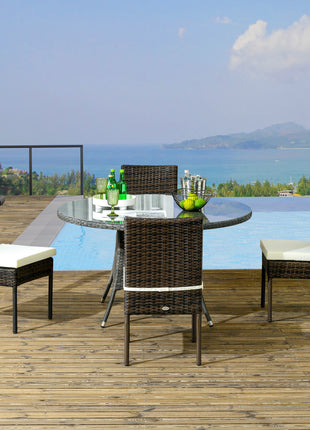 4 PE Rattan Outdoor Dining Chairs with Cushions, Patio Wicker Dining Chairs with Backrest, Brown