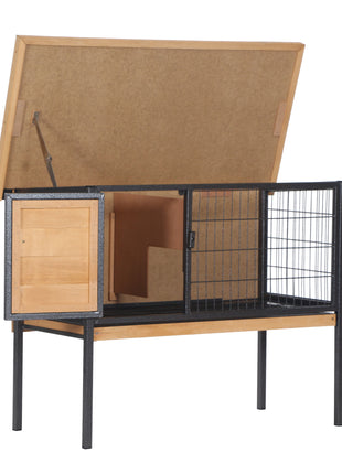 Rabbit Hutch Elevated Bunny Cage Small Animal Habitat with Metal Frame, No Leak Tray, Metal Wire Pan, Openable Water-Resistant Asphalt Roof for Rabbits, Chickens, Ducks, Indoor/Outdoor Natural