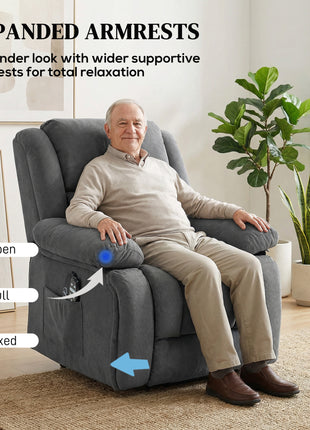 Overstuffed Power Lift Recliner Chair with Vibration Massage and Heat, Side Pockets, Pocket Spring, for Adults, Gray