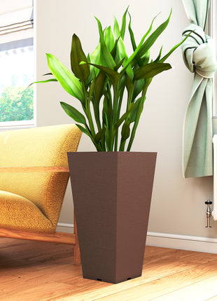 23 Inch Tall Planters for Outdoor Plants, Set of 2 Plastic Flower Pots, for Front Door Patio Garden Use, Brown
