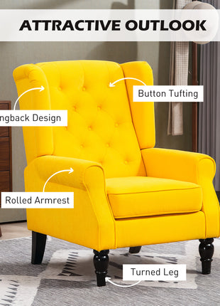 Wingback Accent Chair for Living Room, Button-Tufted Lounge Chair with Round Armrests and Wood Legs, Yellow