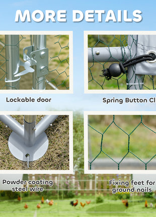 Large Metal Chicken Coop with Waterproof and Anti-UV Cover for Yard, Outdoor, Duck, Rabbit, 9.2' x 31.2' x 6.5'