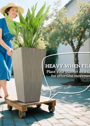 Tall Planters for Outdoor Plants Set of 3, 28 In Taper Planters with Drainage Holes, Indoor Grande Plant Pots, Front Porch Decor, Grey