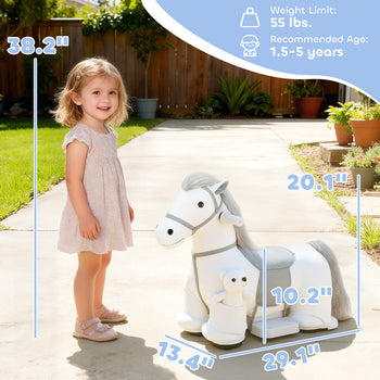 6V Ride On Horse, Battery Powered Ride on Toy, Electric Kids Riding Pony with Bear Toy, Music for Aged 1.5-5 Years