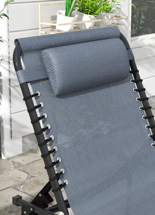 Folding Chaise Lounge Pool Chair with 4-Position Reclining Back, Breathable Mesh & Bungee Seat, Gray