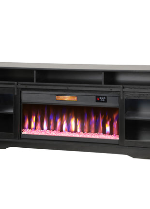 Fireplace TV Stand for TVs Up to 80 Inch, TV Console with Electric Fireplace, Open Storage and Side Cabinets, Black