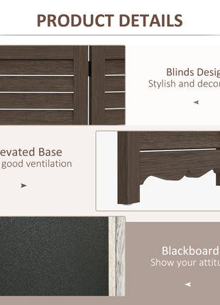 Wooden Room Divider with Blackboard, 4 Panel Folding Privacy Screen for Home Office, 5.5', Walnut Brown