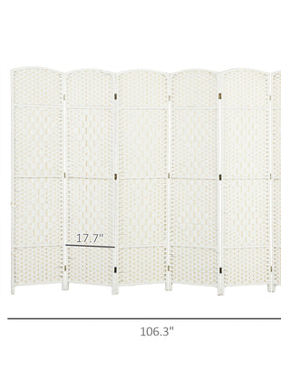 Folding Room Divider Screen 6 Panel 6' Tall Privacy Screen Freestanding Wood Partition for Home Office, White