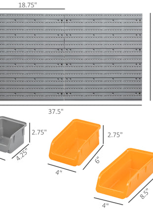 44 PCS Wall Mounted Pegboard Tool Organizer Rack Kit with Various Sized Storage Bins, Pegboard and Hooks, Orange