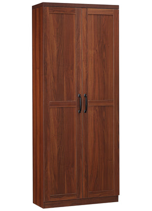 63" 2-Door Kitchen Pantry, Freestanding Storage Cabinet with 5-tier Shelving and 2 Adjustable Shelves for Dining Room, Brown