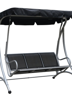 3-Seat Outdoor Porch Swing Chair, Patio Swing Glider with Adjustable Canopy, Breathable Seat, and Steel Frame for Garden, Poolside, Backyard, Black