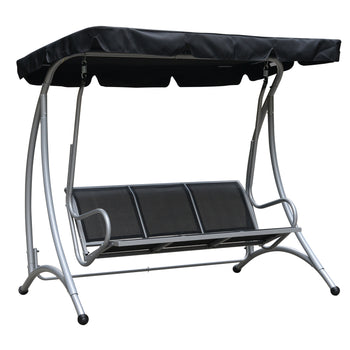 3-Seat Outdoor Porch Swing Chair, Patio Swing Glider with Adjustable Canopy, Breathable Seat, and Steel Frame for Garden, Poolside, Backyard, Black