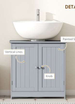 Under Sink Bathroom Cabinet, Pedestal Sink Storage Cabinet with 2 Doors, Shelf and U-Shape, Gray
