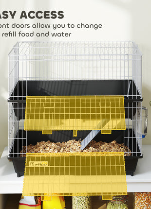 2-Tier Small Animal Cage with 2 Doors, Trays, Dish, Bottle, and Ramp for Bunny, Ferret, Chinchilla, Black