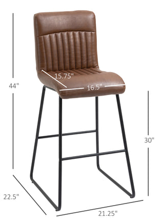 30" Industrial Bar Stool, PU Leather Barstool with Footrest, Upholstered Armless Pub Height Chair, Brown / Black