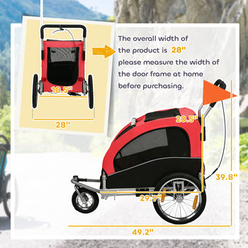 2 in 1 Dog Bike Trailer, Foldable Pet Stroller, Dog Bicycle Trailer with Suspension, for Medium Dogs up to  44 LBS, Red