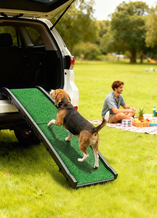 Folding Dog Ramp for Car, 61 Inches Portable Pet Ramp with Non Slip Grass Surface, Raised Side Rails
