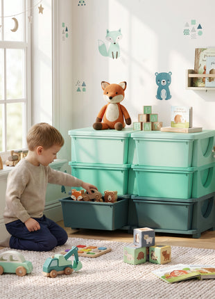 3 Tier Kids Storage Organizer with 6 Drawers for Bedroom, Nursery, Kindergarten, Living Room, Boys and Girls, Green