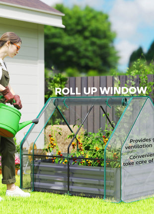 4 x 3 x 3ft Raised Garden Bed with Mini Greenhouse, Galvanized Raised Garden Bed with Cover, Clear and Dark Gray