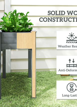 34" Raised Garden Bed, Elevated Wooden Planter Box with Holes for Vegetables, Herb, Flowers for Backyard, Dark Gray