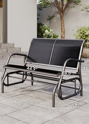 2-Person Outdoor Glider Bench, Patio Double Swing Rocking Chair Loveseat w/Powder Coated Steel Frame for Backyard Garden Porch, Black