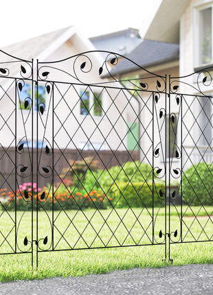 Garden Fence, 4 Pack Steel Fence Panels, 11.5' L x 43" H, Rust-Resistant Decorative Border Flower Edging for Yard, Landscape, Patio, Outdoor Decor, Wavey Vines