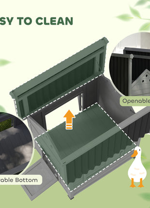 Duck Coop, Wooden Duck House with Openable Roof & Double Doors, Light Gray
