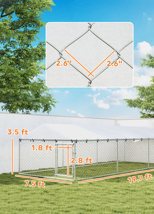 20' x 7.5' x 5' Dog Kennel Outdoor for Large Dogs with Waterproof Roof, Silver