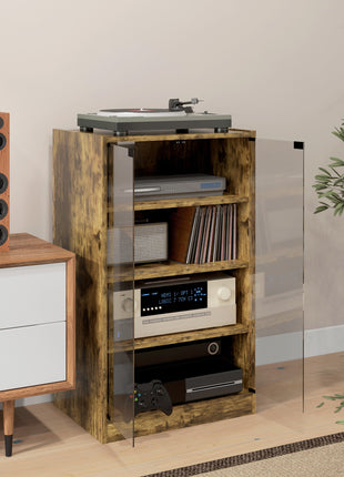 5-Tier Media Cabinet, Media Stand with Adjustable Shelves, Tempered Glass Doors, and Cable Management, Rustic Brown