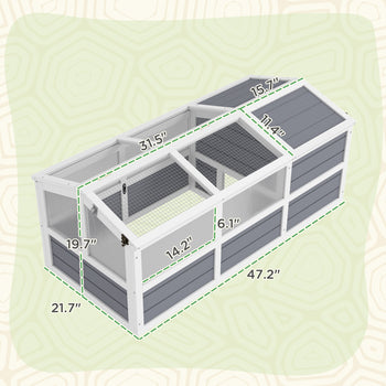 Wooden Tortoise Habitat Outdoor w/ Bottomless Design, Doors, PC Sun Panel Windows, for Small Animals, Rabbit, Light Gray