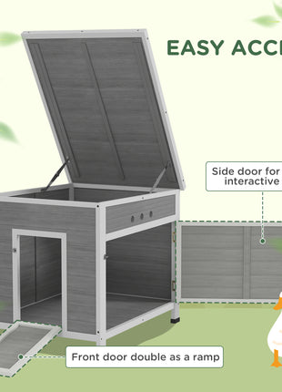 Wooden Duck Coop with Openable Roof, Removable Floor, Double Doors, Ramp, for 2-4 Ducks, Chickens, 25" x 32" x 30"