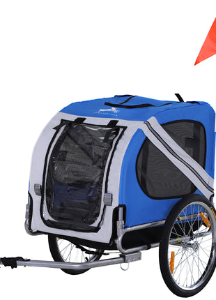 Dog Bike Trailer, Pet Wagon Bicycle Trailer with Easy Folding Cart Frame, 20" Large Rubber Wheels, 3 Entrances, Mesh Screen, Pet Bike Trailer for Off-Road & Travel, Blue and White